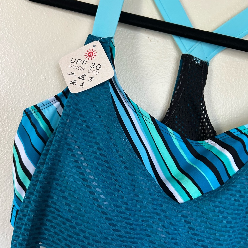 Gerry Weber - Women’s Large Swim Tank Top - Teal and Black Stripes - NWT